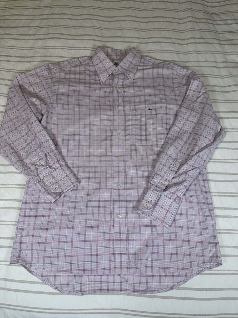 Lacoste Long Sleeve Button-Up Dress Shirt Pink Size 42 (Large)
